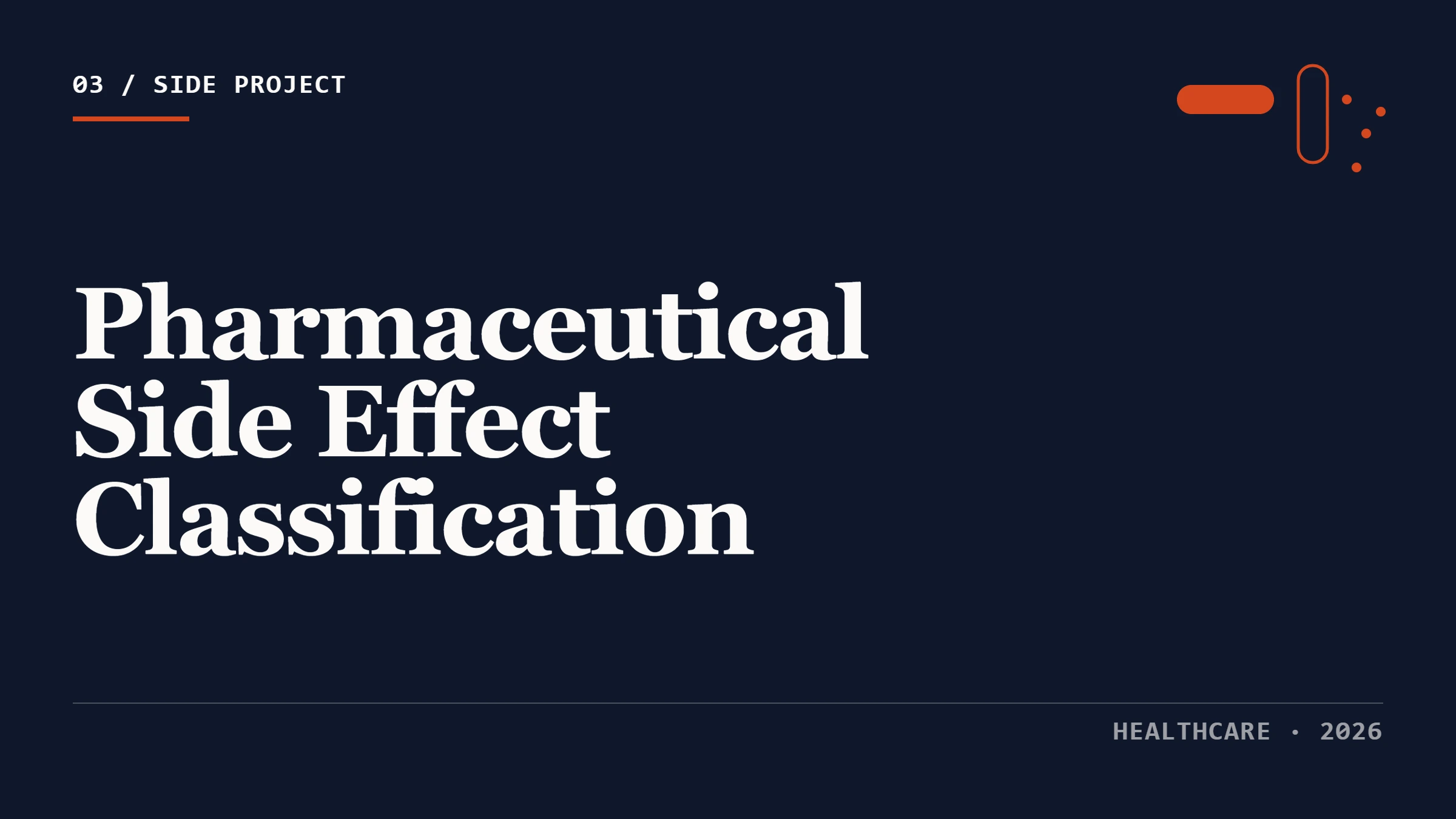 Pharmaceutical Side Effect Classification thumbnail with stacked classification bars